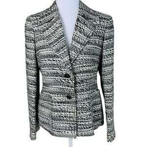 Kasper Petites Size 10P Wool Blend Tweed Knit Blazer Jacket Black White Workwear